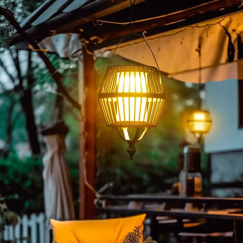 Contemporary Industrial Waterproof Solar Aluminum Glass Lantern Round LED Pendant Light For Outdoor Patio