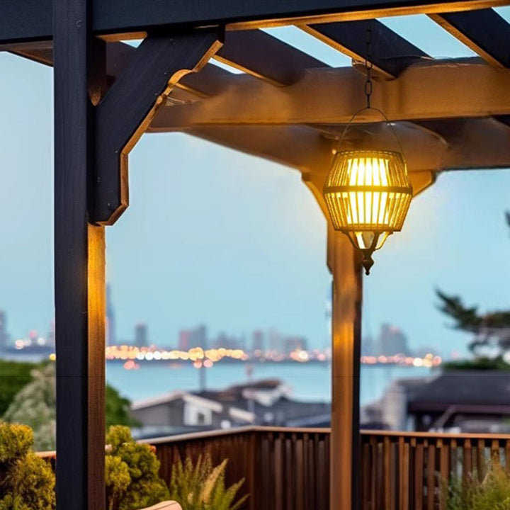 Contemporary Industrial Waterproof Solar Aluminum Glass Lantern Round LED Pendant Light For Outdoor Patio