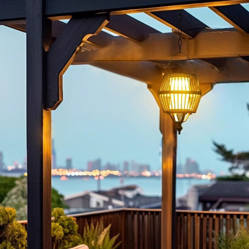Contemporary Industrial Waterproof Solar Aluminum Glass Lantern Round LED Pendant Light For Outdoor Patio