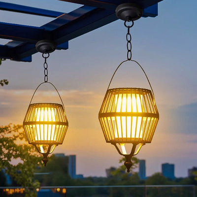 Contemporary Industrial Waterproof Solar Aluminum Glass Lantern Round LED Pendant Light For Outdoor Patio