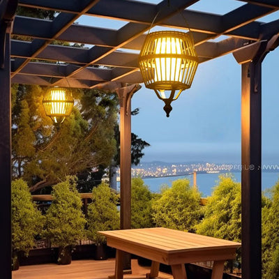 Contemporary Industrial Waterproof Solar Aluminum Glass Lantern Round LED Pendant Light For Outdoor Patio