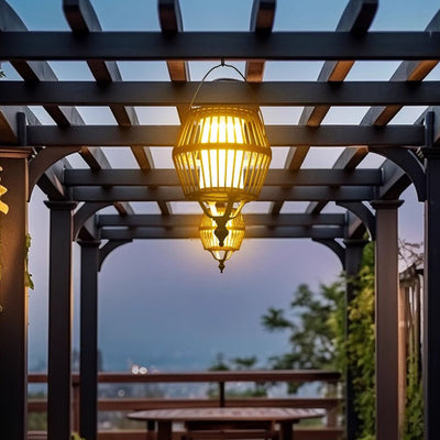 Contemporary Industrial Waterproof Solar Aluminum Glass Lantern Round LED Pendant Light For Outdoor Patio