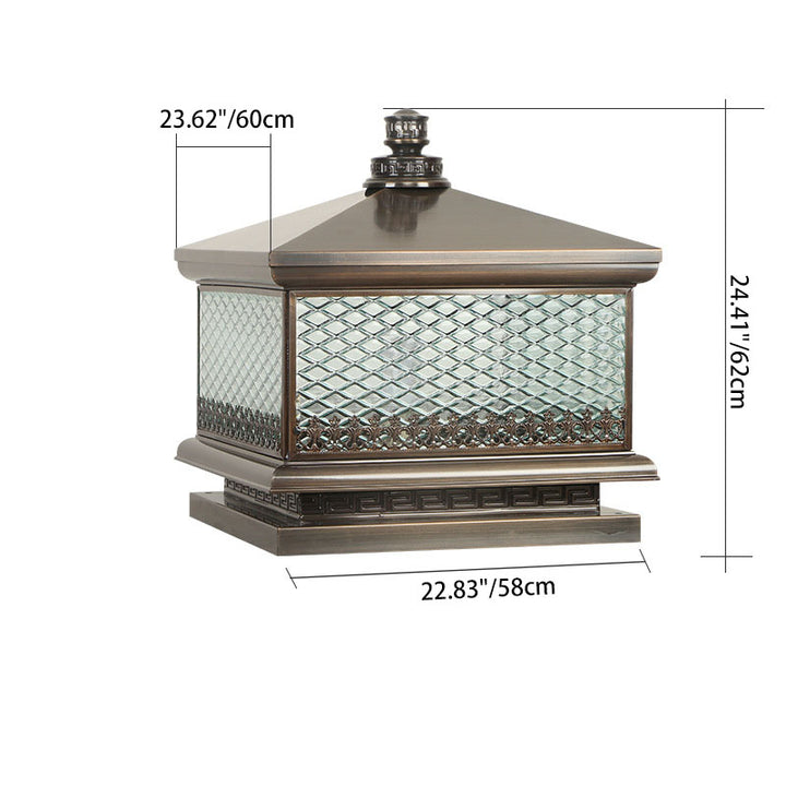 Éclairage paysager LED carré en verre cuivre étanche chinois traditionnel 1 lumière pour jardin 