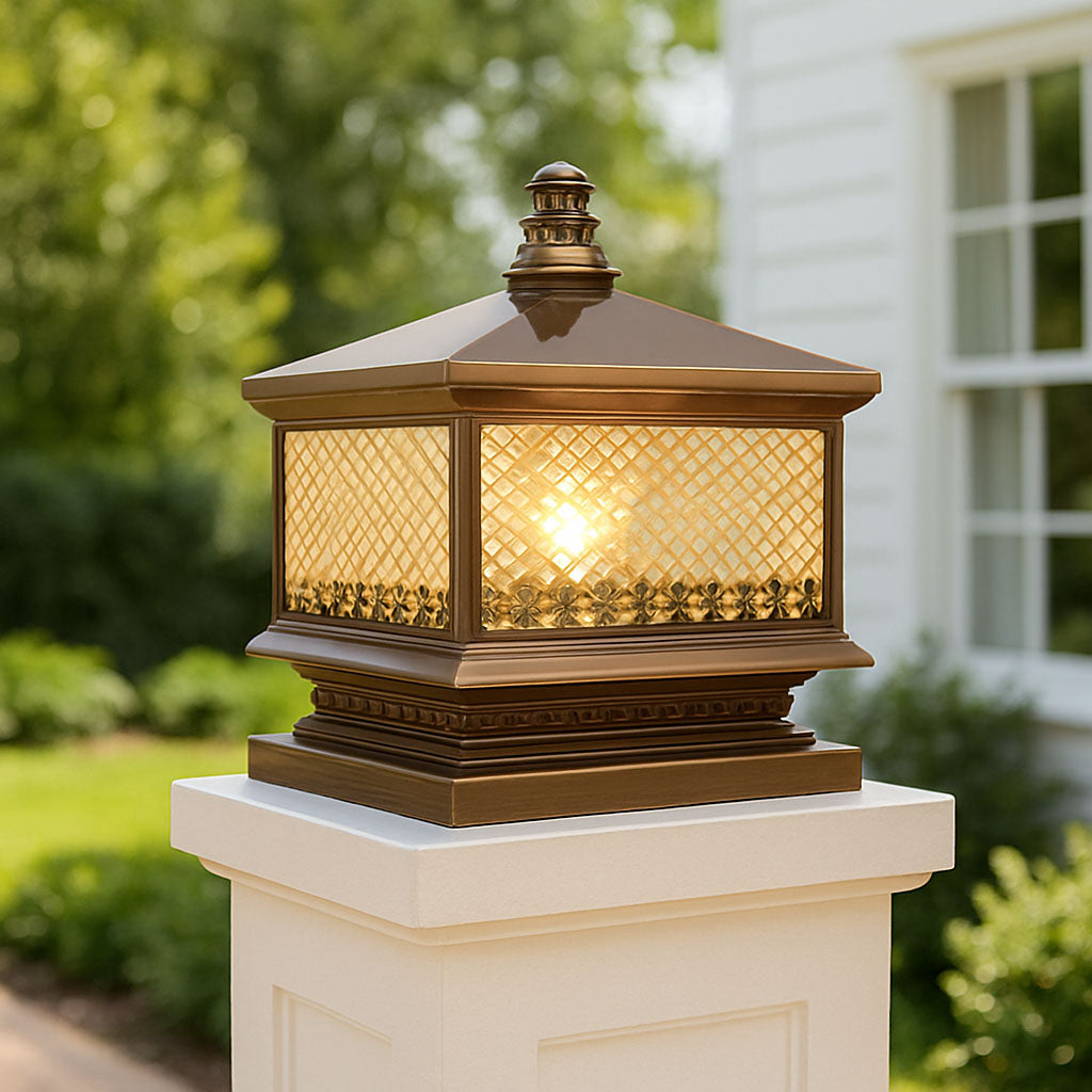 Éclairage paysager LED carré en verre cuivre étanche chinois traditionnel 1 lumière pour jardin 
