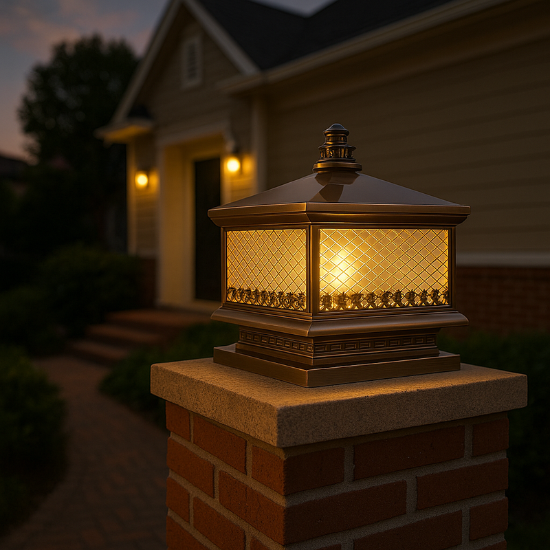 Traditional Chinese Waterproof Copper Glass Square LED 1-Light Landscape Lighting Outdoor Light For Garden