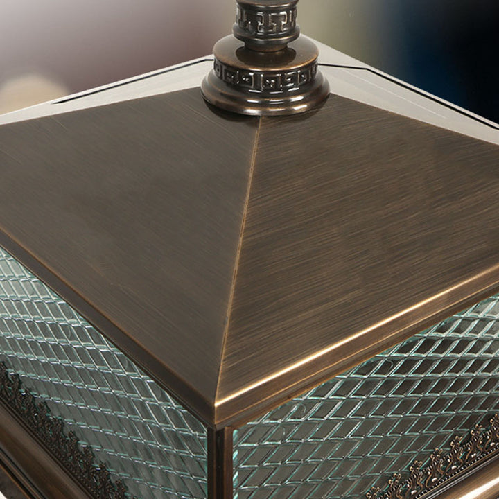 Éclairage paysager LED carré en verre cuivre étanche chinois traditionnel 1 lumière pour jardin 