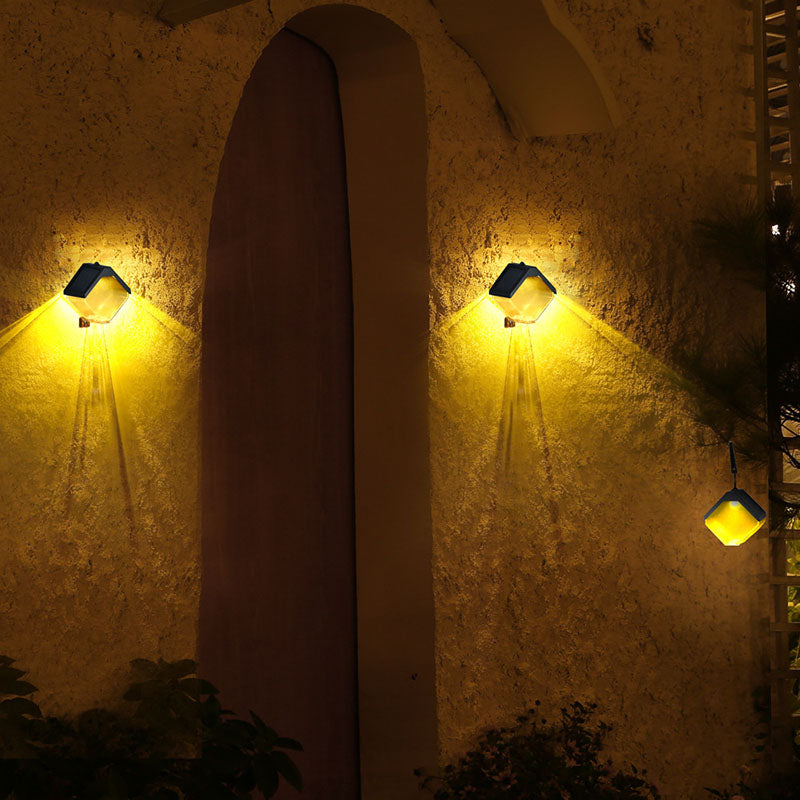 Modern Art Deco Waterproof Solar ABS PC Metal Square Wall-mounted And Portable Light-Controlled Sensing LED Wall Sconce Lamp For Garden