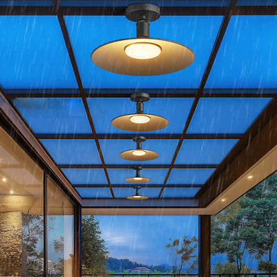 Contemporary Industrial Waterproof Aluminum Glass Round LED Semi-Flush Mount Ceiling Light For Outdoor Patio