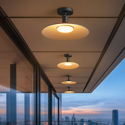 Contemporary Industrial Waterproof Aluminum Glass Round LED Semi-Flush Mount Ceiling Light For Outdoor Patio