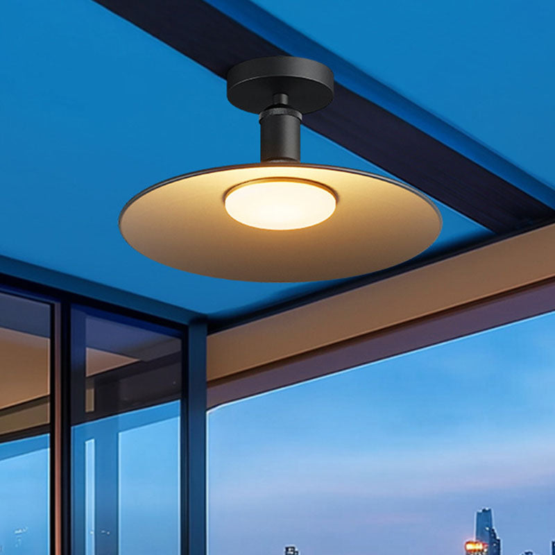 Contemporary Industrial Waterproof Aluminum Glass Round LED Semi-Flush Mount Ceiling Light For Outdoor Patio