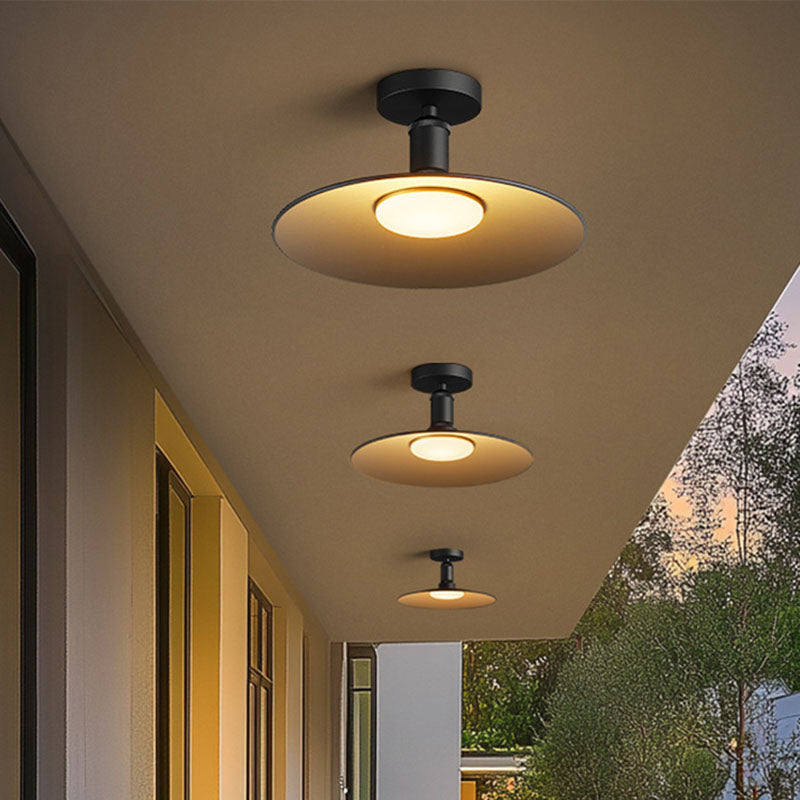 Contemporary Industrial Waterproof Aluminum Glass Round LED Semi-Flush Mount Ceiling Light For Outdoor Patio