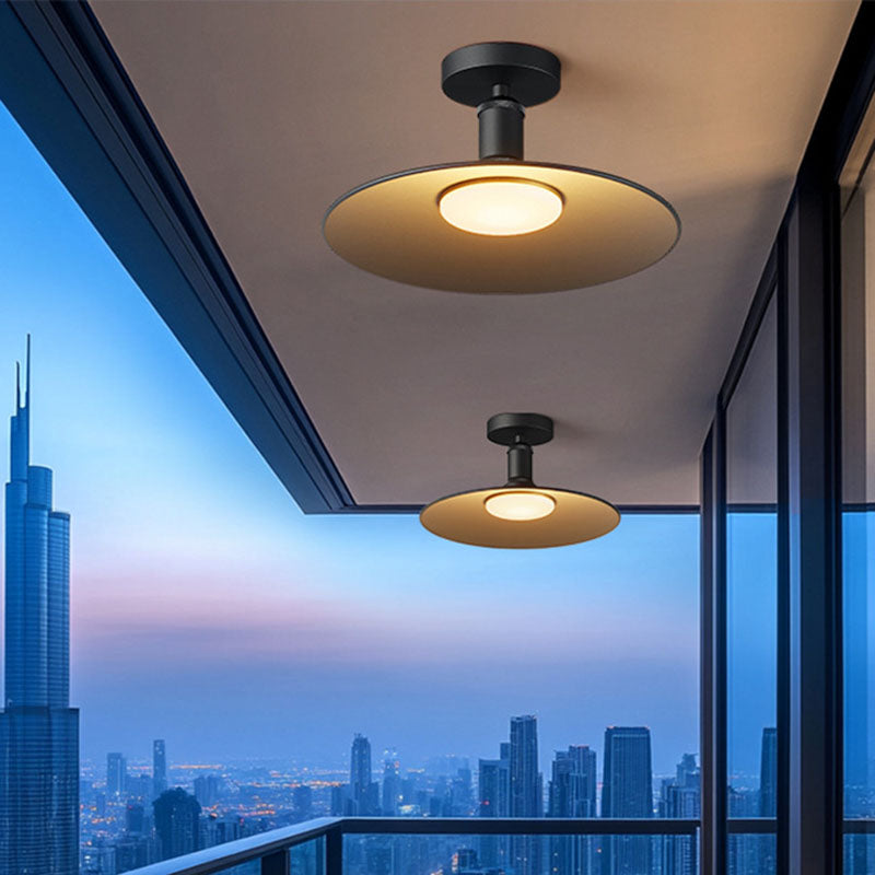 Contemporary Industrial Waterproof Aluminum Glass Round LED Semi-Flush Mount Ceiling Light For Outdoor Patio
