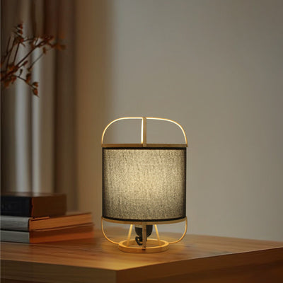 Traditional Japanese Bamboo Imitation Vellum Round 1-Light Table Lamp For Study