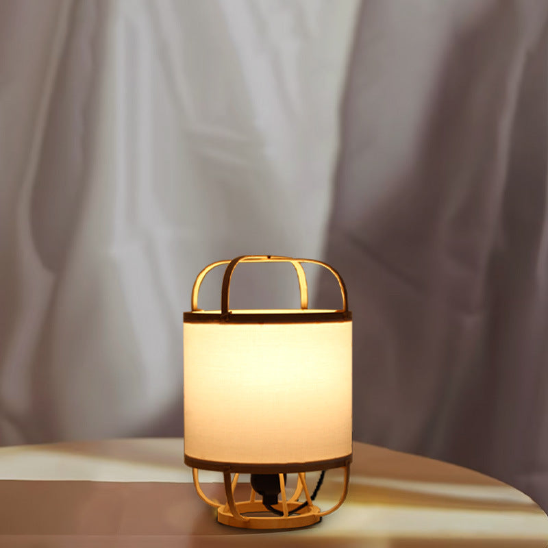 Traditional Japanese Bamboo Imitation Vellum Round 1-Light Table Lamp For Study