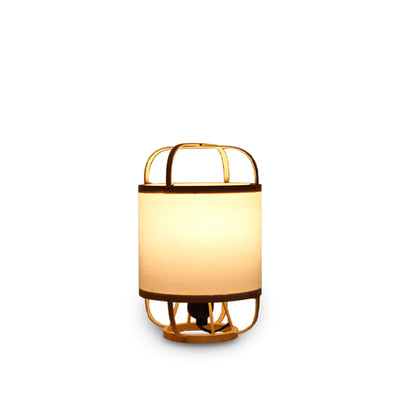 Traditional Japanese Bamboo Imitation Vellum Round 1-Light Table Lamp For Study