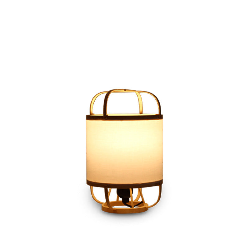 Traditional Japanese Bamboo Imitation Vellum Round 1-Light Table Lamp For Study