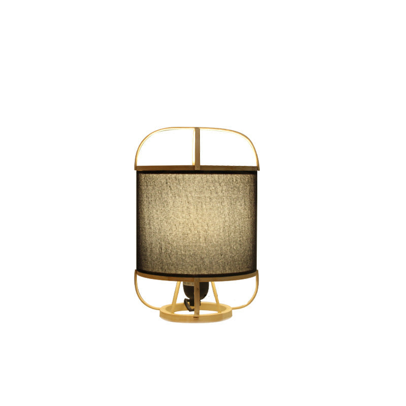 Traditional Japanese Bamboo Imitation Vellum Round 1-Light Table Lamp For Study