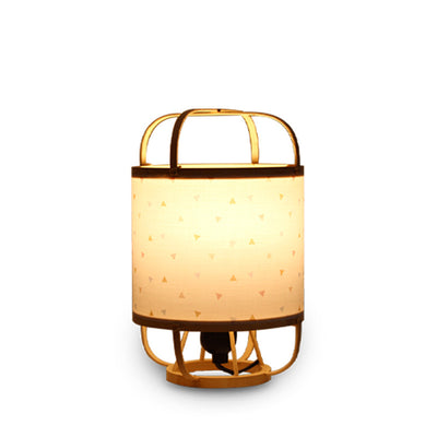 Traditional Japanese Bamboo Imitation Vellum Round 1-Light Table Lamp For Study
