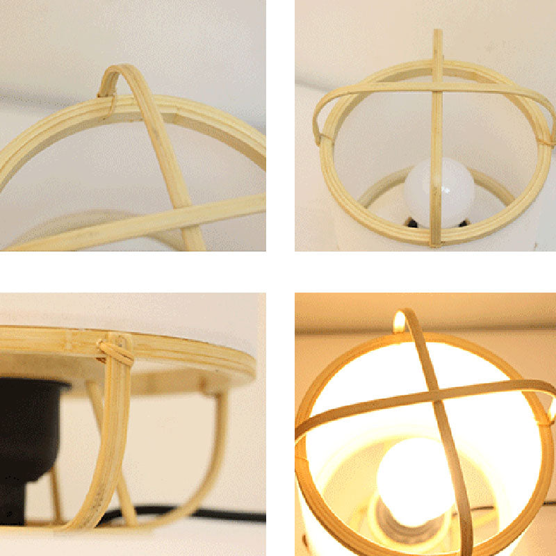 Traditional Japanese Bamboo Imitation Vellum Round 1-Light Table Lamp For Study