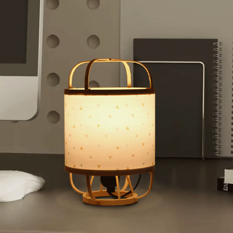 Traditional Japanese Bamboo Imitation Vellum Round 1-Light Table Lamp For Study