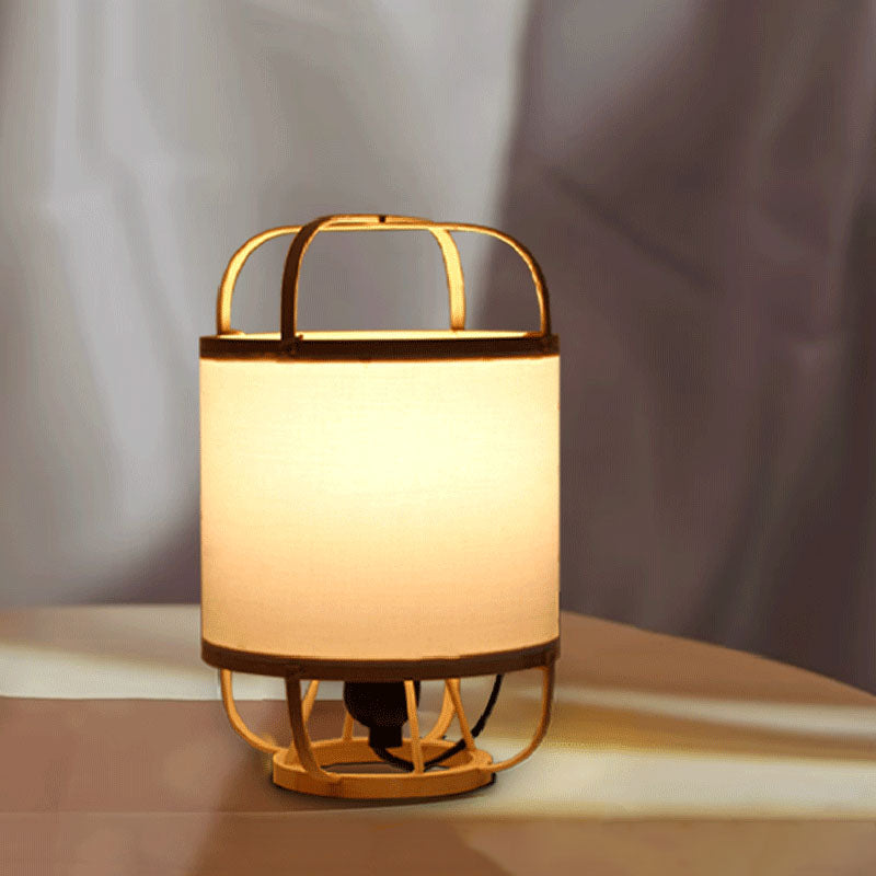 Traditional Japanese Bamboo Imitation Vellum Round 1-Light Table Lamp For Study