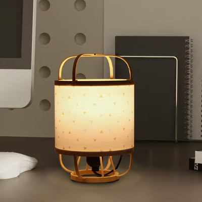 Traditional Japanese Bamboo Imitation Vellum Round 1-Light Table Lamp For Study