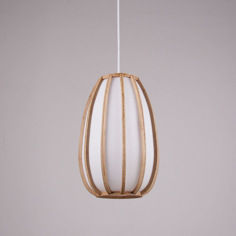 Traditional Japanese Bamboo Imitation Vellum Lantern 1-Light Pendant Light For Dining Room