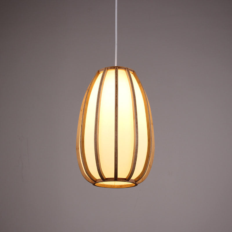 Traditional Japanese Bamboo Imitation Vellum Lantern 1-Light Pendant Light For Dining Room