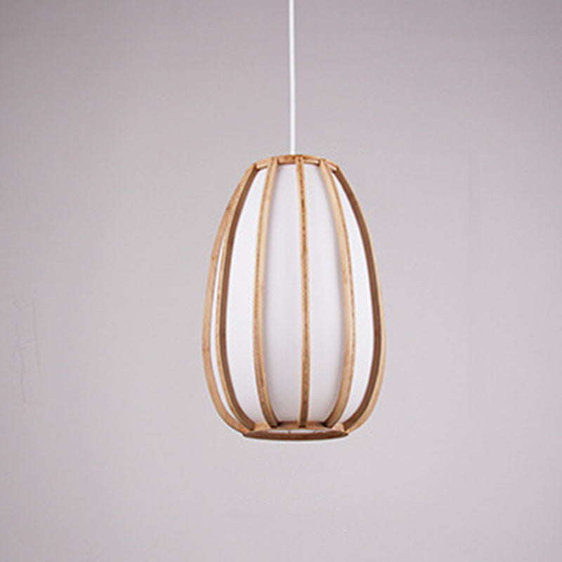 Traditional Japanese Bamboo Imitation Vellum Lantern 1-Light Pendant Light For Dining Room