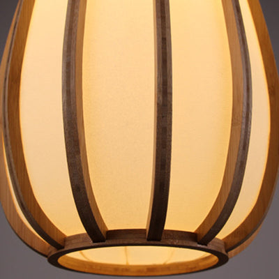 Traditional Japanese Bamboo Imitation Vellum Lantern 1-Light Pendant Light For Dining Room