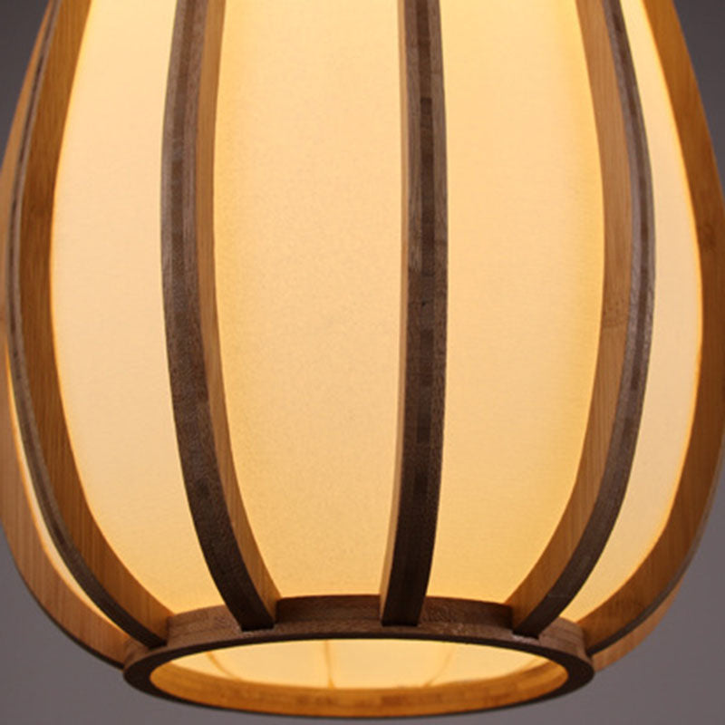Traditional Japanese Bamboo Imitation Vellum Lantern 1-Light Pendant Light For Dining Room