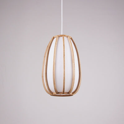Traditional Japanese Bamboo Imitation Vellum Lantern 1-Light Pendant Light For Dining Room