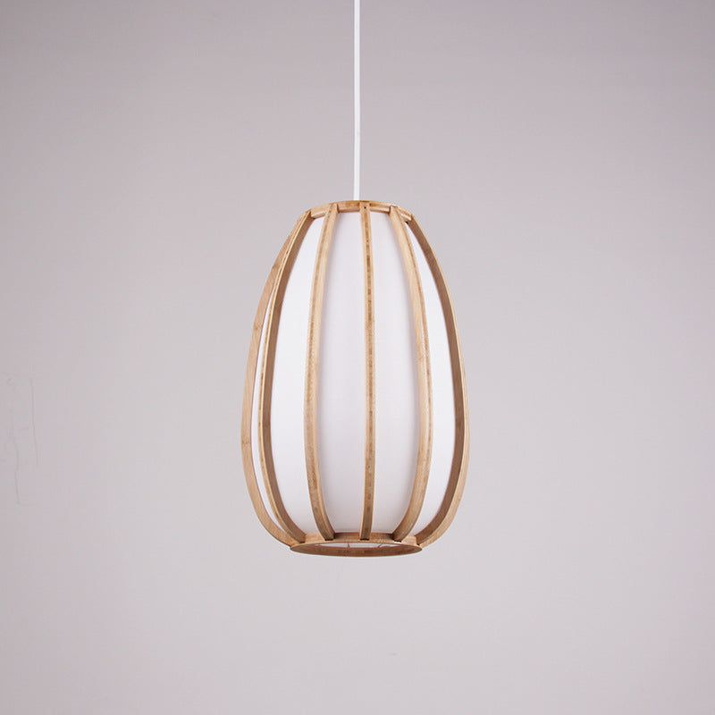 Traditional Japanese Bamboo Imitation Vellum Lantern 1-Light Pendant Light For Dining Room