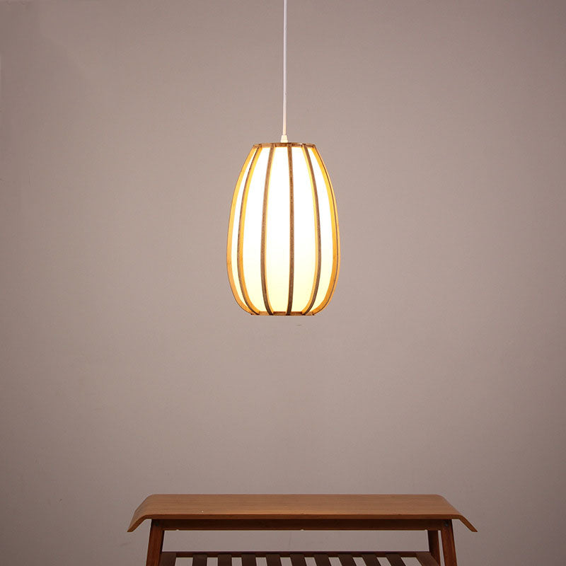 Traditional Japanese Bamboo Imitation Vellum Lantern 1-Light Pendant Light For Dining Room