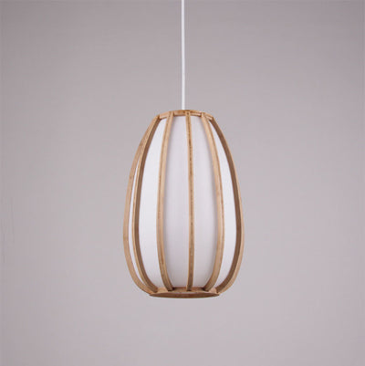 Traditional Japanese Bamboo Imitation Vellum Lantern 1-Light Pendant Light For Dining Room