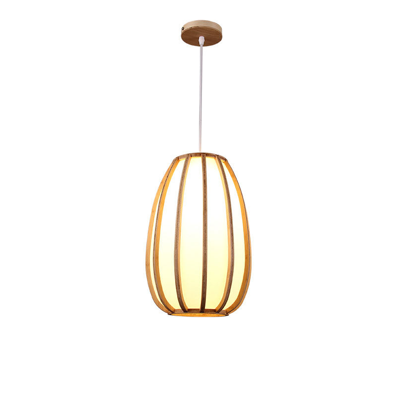 Traditional Japanese Bamboo Imitation Vellum Lantern 1-Light Pendant Light For Dining Room