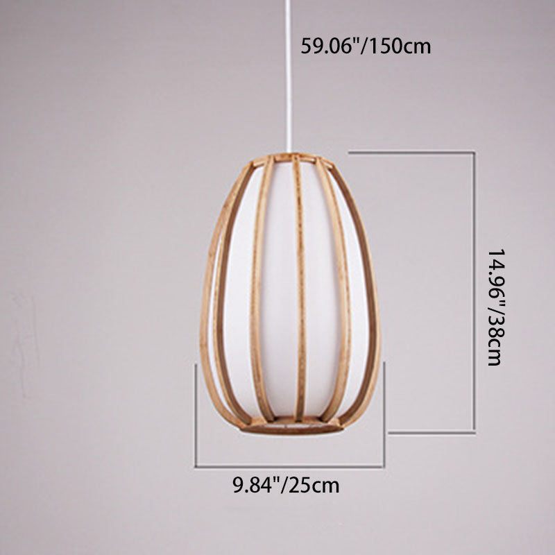 Traditional Japanese Bamboo Imitation Vellum Lantern 1-Light Pendant Light For Dining Room