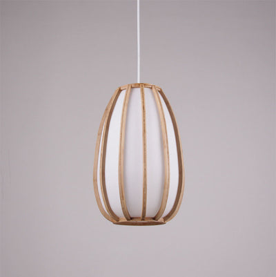 Traditional Japanese Bamboo Imitation Vellum Lantern 1-Light Pendant Light For Dining Room