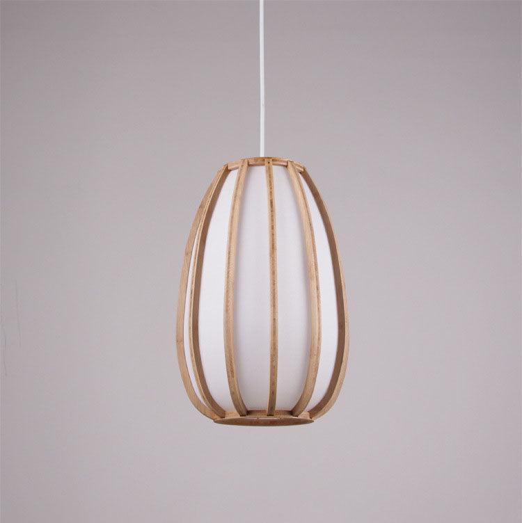 Traditional Japanese Bamboo Imitation Vellum Lantern 1-Light Pendant Light For Dining Room