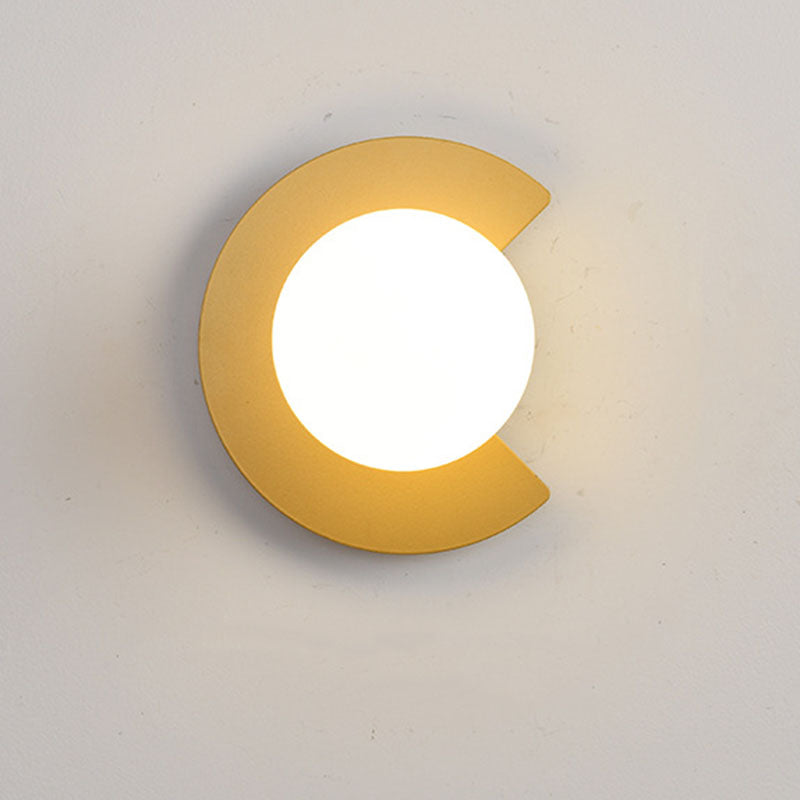 Modern Minimalist Iron Glass C-Shape Round 1-Light Wall Sconce Lamp For Living Room
