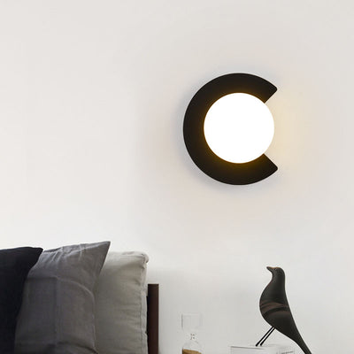 Modern Minimalist Iron Glass C-Shape Round 1-Light Wall Sconce Lamp For Living Room