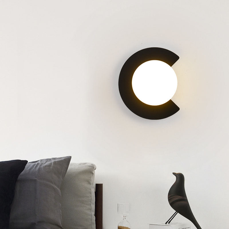 Modern Minimalist Iron Glass C-Shape Round 1-Light Wall Sconce Lamp For Living Room