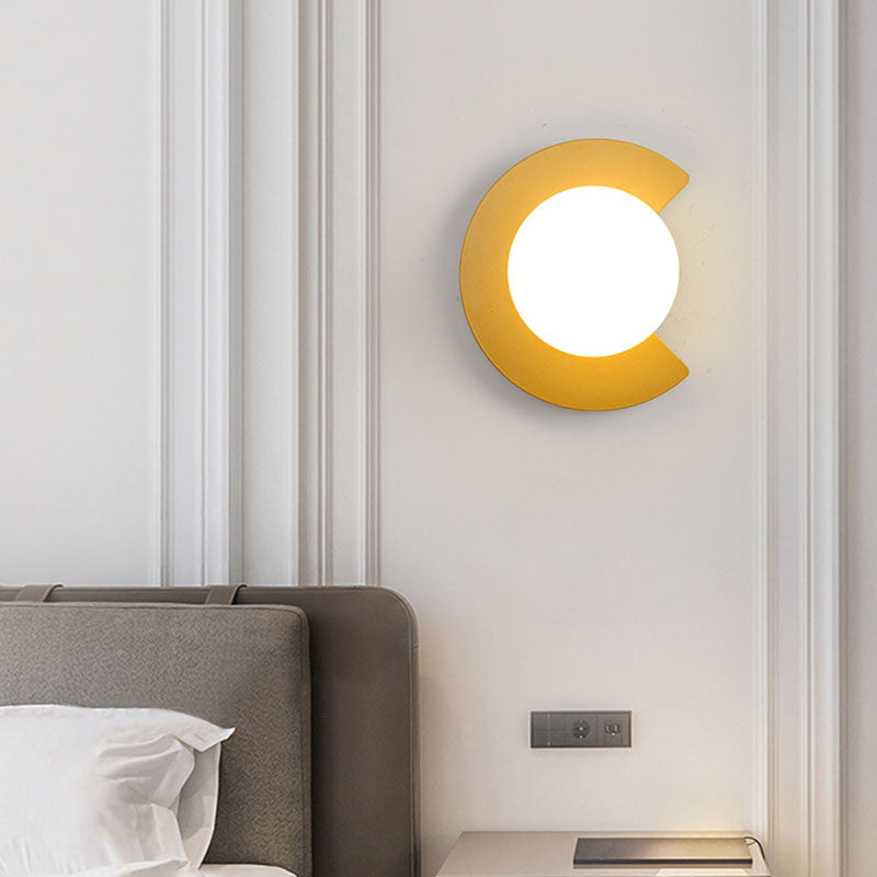 Modern Minimalist Iron Glass C-Shape Round 1-Light Wall Sconce Lamp For Living Room