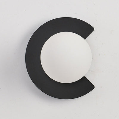 Modern Minimalist Iron Glass C-Shape Round 1-Light Wall Sconce Lamp For Living Room