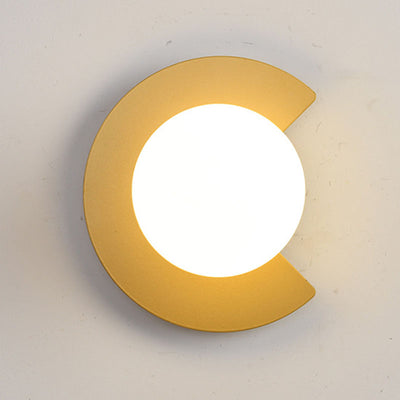 Modern Minimalist Iron Glass C-Shape Round 1-Light Wall Sconce Lamp For Living Room