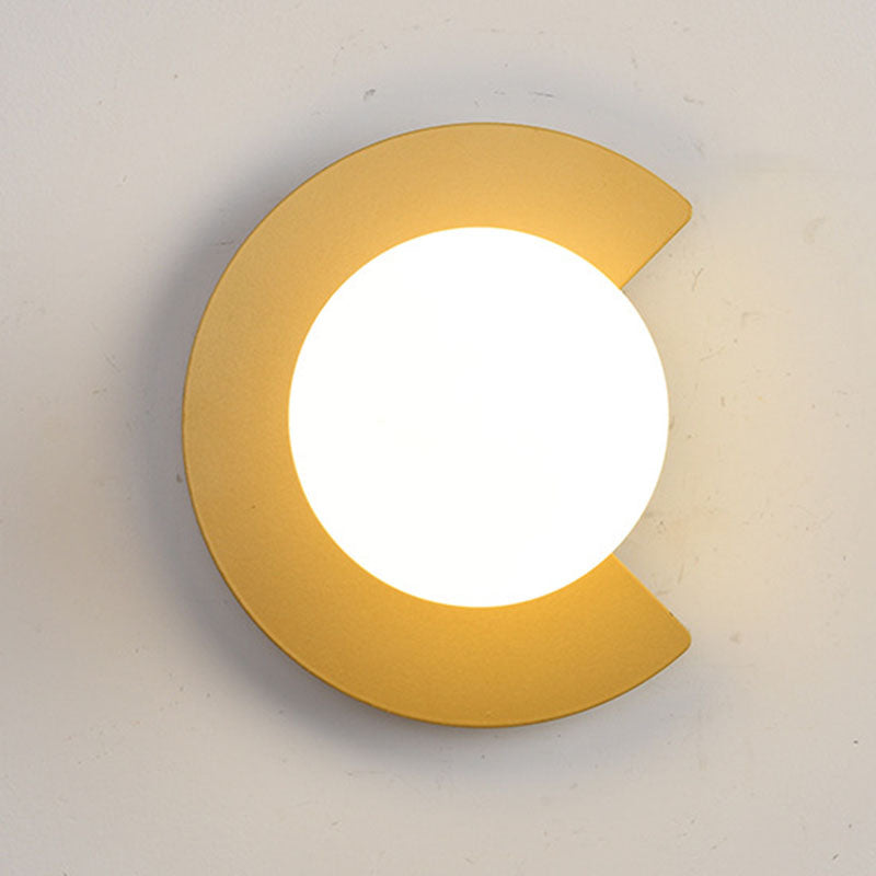 Modern Minimalist Iron Glass C-Shape Round 1-Light Wall Sconce Lamp For Living Room