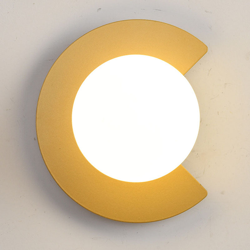 Modern Minimalist Iron Glass C-Shape Round 1-Light Wall Sconce Lamp For Living Room