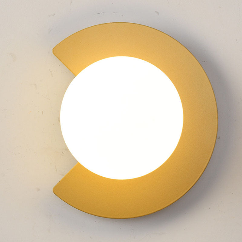 Modern Minimalist Iron Glass C-Shape Round 1-Light Wall Sconce Lamp For Living Room