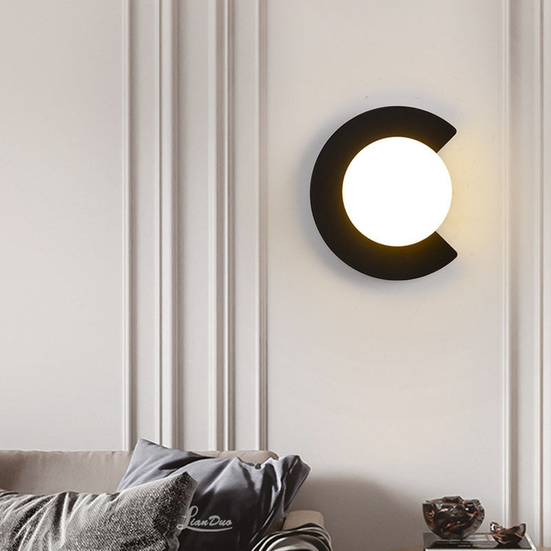 Modern Minimalist Iron Glass C-Shape Round 1-Light Wall Sconce Lamp For Living Room