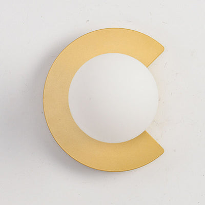 Modern Minimalist Iron Glass C-Shape Round 1-Light Wall Sconce Lamp For Living Room